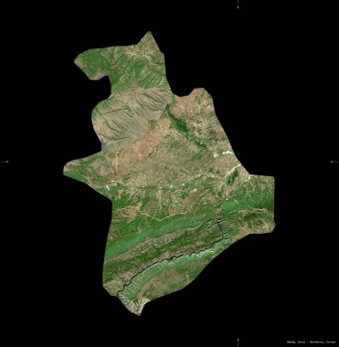 Saraj, Makedonya belediyesi. Sentinel-2 uydu görüntüleri. Siyah üzerine izole edilmiş şekil. Tanımı, başkentin yeri. Değiştirilmiş Kopernik Sentinel verileri içerir