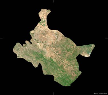 Stip, Makedonya Belediyesi. Sentinel-2 uydu görüntüleri. Siyah üzerine izole edilmiş şekil. Tanımı, başkentin yeri. Değiştirilmiş Kopernik Sentinel verileri içerir