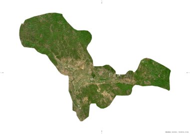 Valandovo, Makedonya belediyesi. Sentinel-2 uydu görüntüleri. Beyaz üzerinde izole edilmiş şekil. Tanımı, başkentin yeri. Değiştirilmiş Kopernik Sentinel verileri içerir