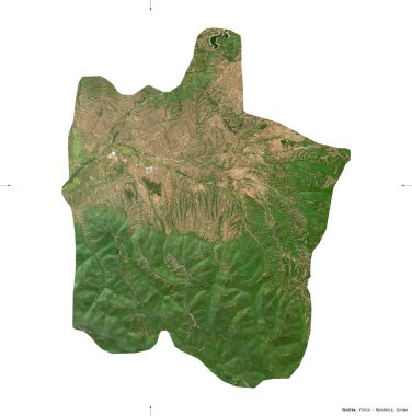 Vinitsa, Makedonya belediyesi. Sentinel-2 uydu görüntüleri. Beyaz üzerinde izole edilmiş şekil. Tanımı, başkentin yeri. Değiştirilmiş Kopernik Sentinel verileri içerir