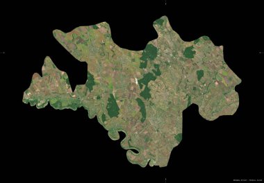 Briceni, Moldova bölgesi. Sentinel-2 uydu görüntüleri. Siyah üzerine izole edilmiş şekil. Tanımı, başkentin yeri. Değiştirilmiş Kopernik Sentinel verileri içerir