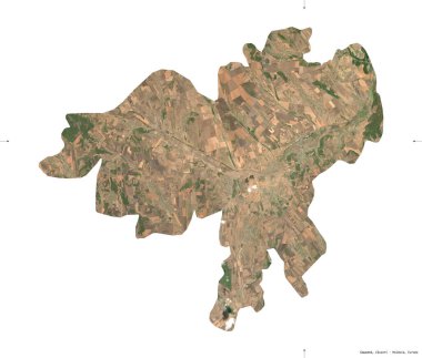 Causeni, Moldova bölgesi. Sentinel-2 uydu görüntüleri. Beyaz üzerinde izole edilmiş şekil. Tanımı, başkentin yeri. Değiştirilmiş Kopernik Sentinel verileri içerir