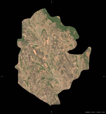 Cimislia, Moldova bölgesi. Sentinel-2 uydu görüntüleri. Siyah üzerine izole edilmiş şekil. Tanımı, başkentin yeri. Değiştirilmiş Kopernik Sentinel verileri içerir