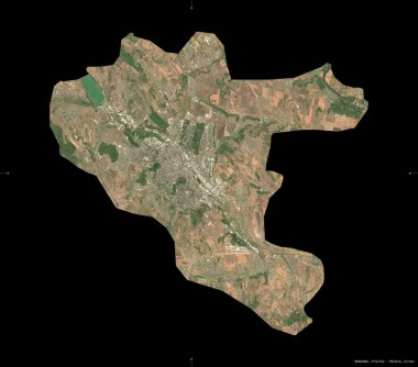 Chisinau, Moldova şehri. Sentinel-2 uydu görüntüleri. Siyah üzerine izole edilmiş şekil. Tanımı, başkentin yeri. Değiştirilmiş Kopernik Sentinel verileri içerir