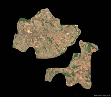 Criuleni, Moldova bölgesi. Sentinel-2 uydu görüntüleri. Siyah üzerine izole edilmiş şekil. Tanımı, başkentin yeri. Değiştirilmiş Kopernik Sentinel verileri içerir