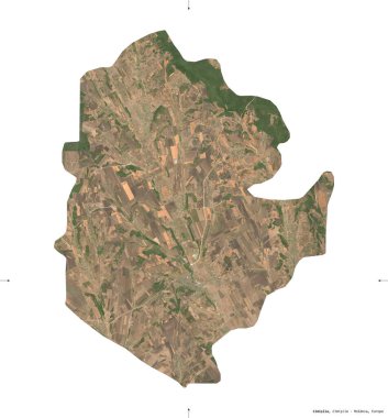 Cimislia, Moldova bölgesi. Sentinel-2 uydu görüntüleri. Beyaz üzerinde izole edilmiş şekil. Tanımı, başkentin yeri. Değiştirilmiş Kopernik Sentinel verileri içerir