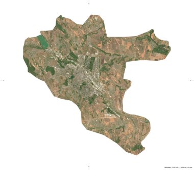 Chisinau, Moldova şehri. Sentinel-2 uydu görüntüleri. Beyaz üzerinde izole edilmiş şekil. Tanımı, başkentin yeri. Değiştirilmiş Kopernik Sentinel verileri içerir