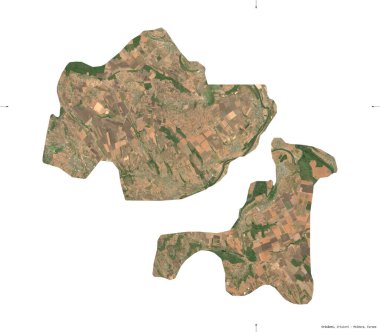 Criuleni, Moldova bölgesi. Sentinel-2 uydu görüntüleri. Beyaz üzerinde izole edilmiş şekil. Tanımı, başkentin yeri. Değiştirilmiş Kopernik Sentinel verileri içerir