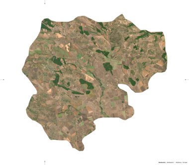 Donduseni, Moldova bölgesi. Sentinel-2 uydu görüntüleri. Beyaz üzerinde izole edilmiş şekil. Tanımı, başkentin yeri. Değiştirilmiş Kopernik Sentinel verileri içerir