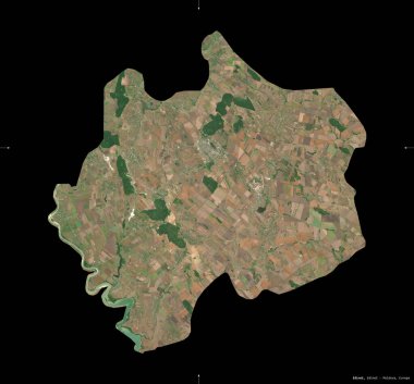 Edinet, Moldova bölgesi. Sentinel-2 uydu görüntüleri. Siyah üzerine izole edilmiş şekil. Tanımı, başkentin yeri. Değiştirilmiş Kopernik Sentinel verileri içerir