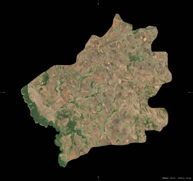 Falesti, Moldova bölgesi. Sentinel-2 uydu görüntüleri. Siyah üzerine izole edilmiş şekil. Tanımı, başkentin yeri. Değiştirilmiş Kopernik Sentinel verileri içerir