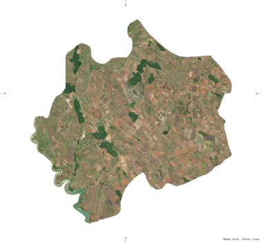 Edinet, Moldova bölgesi. Sentinel-2 uydu görüntüleri. Beyaz üzerinde izole edilmiş şekil. Tanımı, başkentin yeri. Değiştirilmiş Kopernik Sentinel verileri içerir