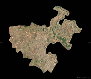 Floresti, Moldova bölgesi. Sentinel-2 uydu görüntüleri. Siyah üzerine izole edilmiş şekil. Tanımı, başkentin yeri. Değiştirilmiş Kopernik Sentinel verileri içerir