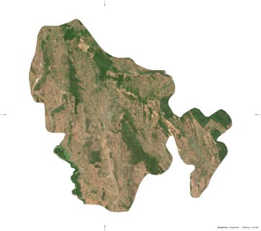 Nisporeni, Moldova bölgesi. Sentinel-2 uydu görüntüleri. Beyaz üzerinde izole edilmiş şekil. Tanımı, başkentin yeri. Değiştirilmiş Kopernik Sentinel verileri içerir