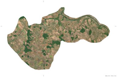 Ocnita, Moldova bölgesi. Sentinel-2 uydu görüntüleri. Beyaz üzerinde izole edilmiş şekil. Tanımı, başkentin yeri. Değiştirilmiş Kopernik Sentinel verileri içerir