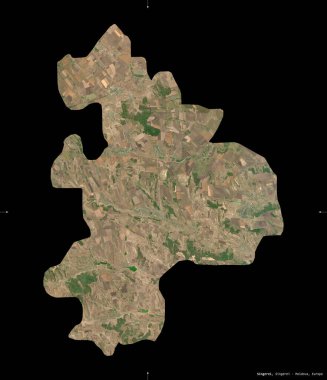 Singerei, Moldova bölgesi. Sentinel-2 uydu görüntüleri. Siyah üzerine izole edilmiş şekil. Tanımı, başkentin yeri. Değiştirilmiş Kopernik Sentinel verileri içerir