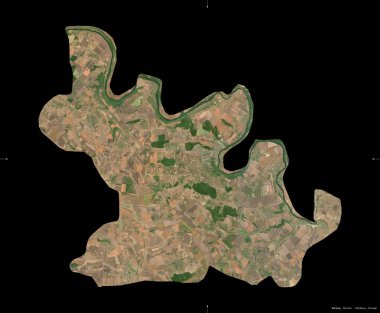 Soroca, Moldova bölgesi. Sentinel-2 uydu görüntüleri. Siyah üzerine izole edilmiş şekil. Tanımı, başkentin yeri. Değiştirilmiş Kopernik Sentinel verileri içerir