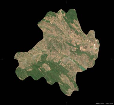 Straseni, Moldova bölgesi. Sentinel-2 uydu görüntüleri. Siyah üzerine izole edilmiş şekil. Tanımı, başkentin yeri. Değiştirilmiş Kopernik Sentinel verileri içerir