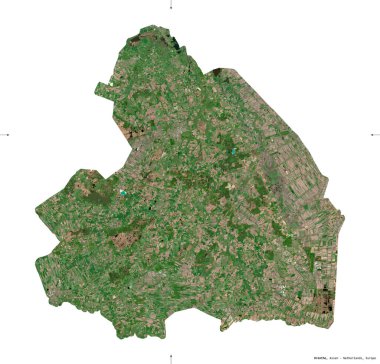 Drenthe, Hollanda vilayeti. Sentinel-2 uydu görüntüleri. Beyaz üzerinde izole edilmiş şekil. Tanımı, başkentin yeri. Değiştirilmiş Kopernik Sentinel verileri içerir