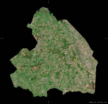 Drenthe, Hollanda vilayeti. Sentinel-2 uydu görüntüleri. Siyah üzerine izole edilmiş şekil. Tanımı, başkentin yeri. Değiştirilmiş Kopernik Sentinel verileri içerir
