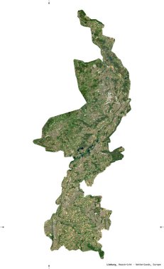 Limburg, Hollanda vilayeti. Sentinel-2 uydu görüntüleri. Beyaz üzerinde izole edilmiş şekil. Tanımı, başkentin yeri. Değiştirilmiş Kopernik Sentinel verileri içerir
