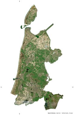 Noord-Holland, Hollanda vilayeti. Sentinel-2 uydu görüntüleri. Beyaz üzerinde izole edilmiş şekil. Tanımı, başkentin yeri. Değiştirilmiş Kopernik Sentinel verileri içerir