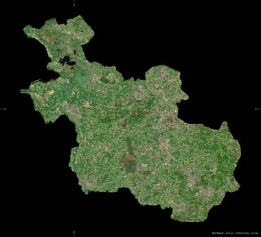 Overijssel, Hollanda vilayeti. Sentinel-2 uydu görüntüleri. Siyah üzerine izole edilmiş şekil. Tanımı, başkentin yeri. Değiştirilmiş Kopernik Sentinel verileri içerir