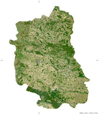 Lublin, Voyvoda, Polonya 'nın 124. eyaleti. Sentinel-2 uydu görüntüleri. Beyaz üzerinde izole edilmiş şekil. Tanımı, başkentin yeri. Değiştirilmiş Kopernik Sentinel verileri içerir