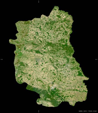 Lublin, Voyvoda, Polonya 'nın 124. eyaleti. Sentinel-2 uydu görüntüleri. Siyah üzerine izole edilmiş şekil. Tanımı, başkentin yeri. Değiştirilmiş Kopernik Sentinel verileri içerir