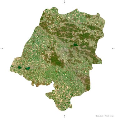 Opole, Voyvoda, Polonya 'nın 124. eyaleti. Sentinel-2 uydu görüntüleri. Beyaz üzerinde izole edilmiş şekil. Tanımı, başkentin yeri. Değiştirilmiş Kopernik Sentinel verileri içerir