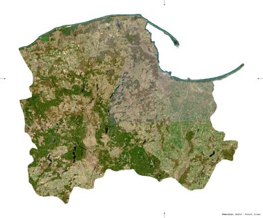 Pomeranya 'da, Voyvoda' da, Polonya 'da. Sentinel-2 uydu görüntüleri. Beyaz üzerinde izole edilmiş şekil. Tanımı, başkentin yeri. Değiştirilmiş Kopernik Sentinel verileri içerir