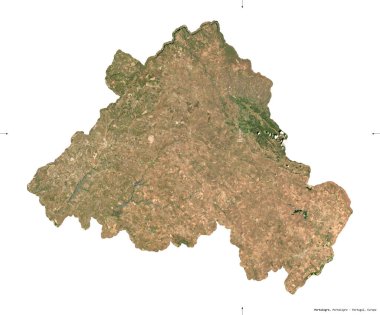 Portalegre, Portekiz bölgesi. Sentinel-2 uydu görüntüleri. Beyaz üzerinde izole edilmiş şekil. Tanımı, başkentin yeri. Değiştirilmiş Kopernik Sentinel verileri içerir