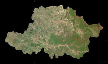 Romanya 'nın Arad ilçesi. Sentinel-2 uydu görüntüleri. Siyah üzerine izole edilmiş şekil. Tanımı, başkentin yeri. Değiştirilmiş Kopernik Sentinel verileri içerir