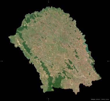 Botosani, Romanya Bölgesi. Sentinel-2 uydu görüntüleri. Siyah üzerine izole edilmiş şekil. Tanımı, başkentin yeri. Değiştirilmiş Kopernik Sentinel verileri içerir