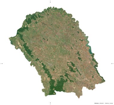 Botosani, Romanya Bölgesi. Sentinel-2 uydu görüntüleri. Beyaz üzerinde izole edilmiş şekil. Tanımı, başkentin yeri. Değiştirilmiş Kopernik Sentinel verileri içerir
