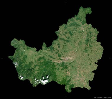 Cluj, Romanya Bölgesi. Sentinel-2 uydu görüntüleri. Siyah üzerine izole edilmiş şekil. Tanımı, başkentin yeri. Değiştirilmiş Kopernik Sentinel verileri içerir