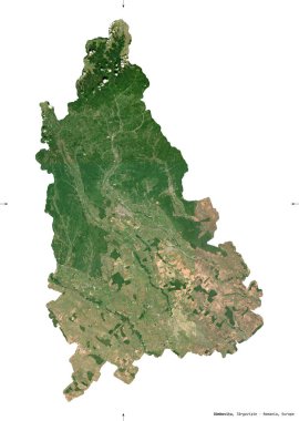 Dambovita, Romanya Bölgesi. Sentinel-2 uydu görüntüleri. Beyaz üzerinde izole edilmiş şekil. Tanımı, başkentin yeri. Değiştirilmiş Kopernik Sentinel verileri içerir