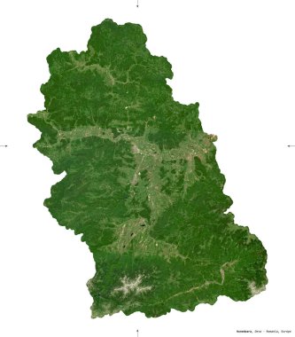 Hunedoara, Romanya Bölgesi. Sentinel-2 uydu görüntüleri. Beyaz üzerinde izole edilmiş şekil. Tanımı, başkentin yeri. Değiştirilmiş Kopernik Sentinel verileri içerir