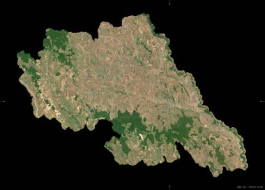 Iasi, Romanya Bölgesi. Sentinel-2 uydu görüntüleri. Siyah üzerine izole edilmiş şekil. Tanımı, başkentin yeri. Değiştirilmiş Kopernik Sentinel verileri içerir