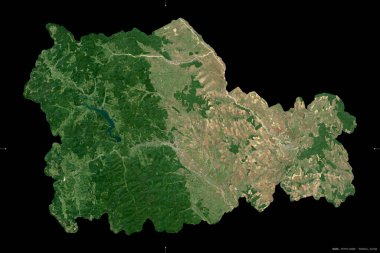 Neamt, Romanya Bölgesi. Sentinel-2 uydu görüntüleri. Siyah üzerine izole edilmiş şekil. Tanımı, başkentin yeri. Değiştirilmiş Kopernik Sentinel verileri içerir