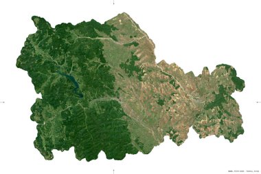 Neamt, Romanya Bölgesi. Sentinel-2 uydu görüntüleri. Beyaz üzerinde izole edilmiş şekil. Tanımı, başkentin yeri. Değiştirilmiş Kopernik Sentinel verileri içerir