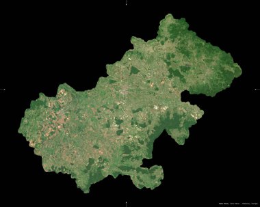Satu Mare, Romanya Bölgesi. Sentinel-2 uydu görüntüleri. Siyah üzerine izole edilmiş şekil. Tanımı, başkentin yeri. Değiştirilmiş Kopernik Sentinel verileri içerir