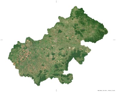 Satu Mare, Romanya Bölgesi. Sentinel-2 uydu görüntüleri. Beyaz üzerinde izole edilmiş şekil. Tanımı, başkentin yeri. Değiştirilmiş Kopernik Sentinel verileri içerir