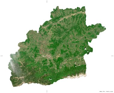 Sibiu, Romanya Bölgesi. Sentinel-2 uydu görüntüleri. Beyaz üzerinde izole edilmiş şekil. Tanımı, başkentin yeri. Değiştirilmiş Kopernik Sentinel verileri içerir