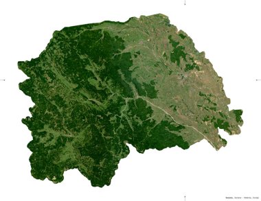 Suceava, Romanya Bölgesi. Sentinel-2 uydu görüntüleri. Beyaz üzerinde izole edilmiş şekil. Tanımı, başkentin yeri. Değiştirilmiş Kopernik Sentinel verileri içerir