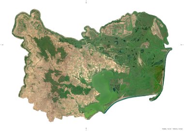 Tulcea, Romanya Bölgesi. Sentinel-2 uydu görüntüleri. Beyaz üzerinde izole edilmiş şekil. Tanımı, başkentin yeri. Değiştirilmiş Kopernik Sentinel verileri içerir