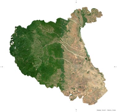 Vrancea, Romanya Bölgesi. Sentinel-2 uydu görüntüleri. Beyaz üzerinde izole edilmiş şekil. Tanımı, başkentin yeri. Değiştirilmiş Kopernik Sentinel verileri içerir