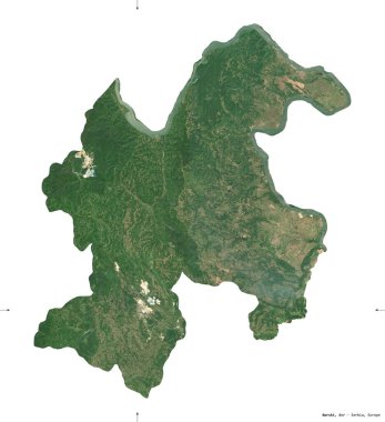 Borski, Sırbistan bölgesi. Sentinel-2 uydu görüntüleri. Beyaz üzerinde izole edilmiş şekil. Tanımı, başkentin yeri. Değiştirilmiş Kopernik Sentinel verileri içerir