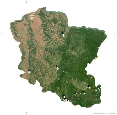 Branicevski, Sırbistan bölgesi. Sentinel-2 uydu görüntüleri. Beyaz üzerinde izole edilmiş şekil. Tanımı, başkentin yeri. Değiştirilmiş Kopernik Sentinel verileri içerir