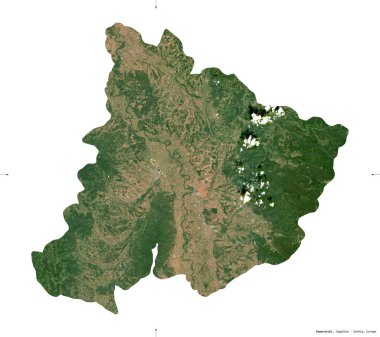 Pomoravski, Sırbistan bölgesi. Sentinel-2 uydu görüntüleri. Beyaz üzerinde izole edilmiş şekil. Tanımı, başkentin yeri. Değiştirilmiş Kopernik Sentinel verileri içerir